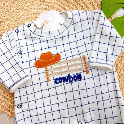 Macacão Malha Trape Zape - Cowboy - Marinho e Off White